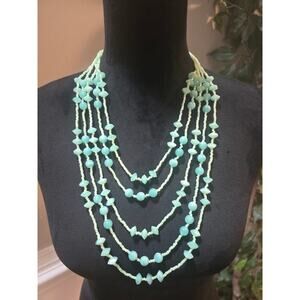 Women's Multi Layer Green Beaded Necklace Lobster Claw Clasp Statement Jewelry